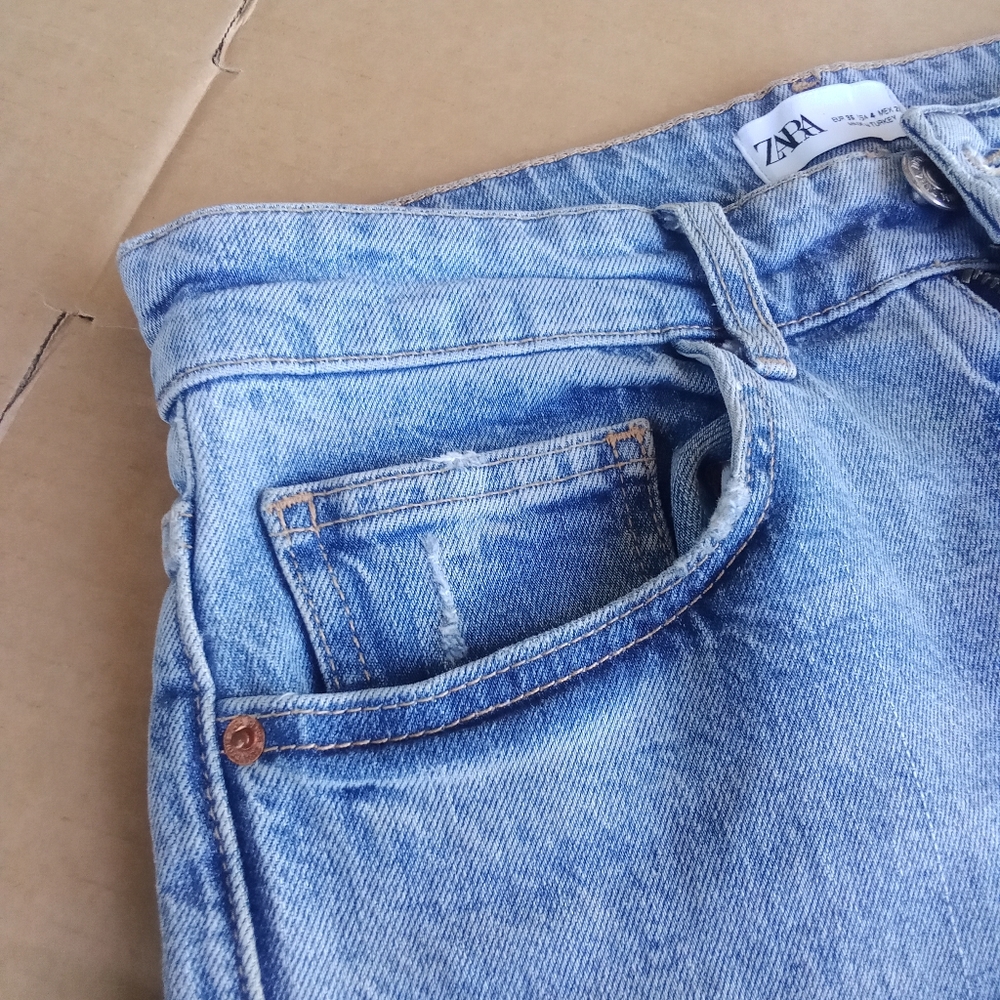 Women's Zara Denim Distressed Style Cotton Jeans Medium Wash - Picture 12 of 13